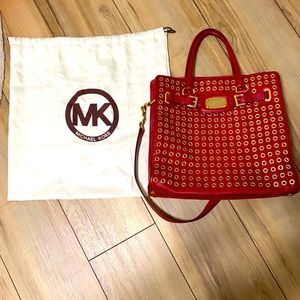 Michael Kors red & gold grommet xl purse